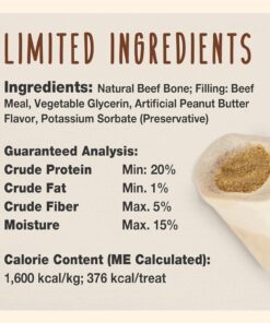 Cadet Stuffed Shin Bone, Long-Lasting Dog Chew Bones for Aggressive Chewers, High Protein Filled Bone Dental Chew for Dogs, Peanut Butter Flavor Filling, 3-4