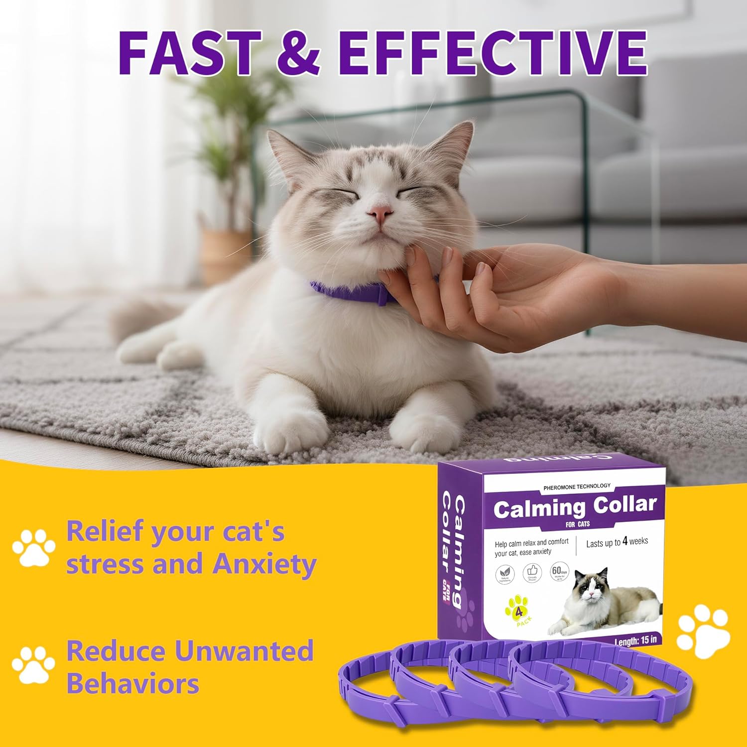 Calming Collar for Cats,Pheromone Cat Calming Collar Cat Anxiety Relief & Stress,Natural Ingredients Pheromones Rapid Effect Adjustable Waterproof
