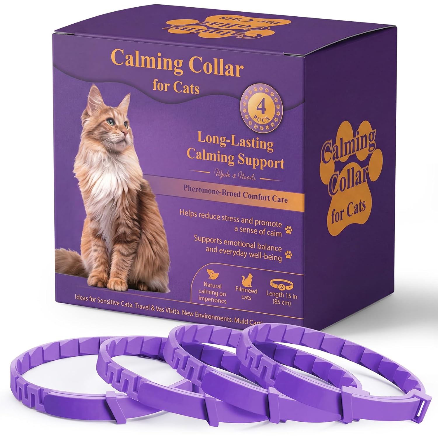 Calming Collars for Cats 6 Pack – Long-Lasting Pheromone Support for Anxiety & Stress – Secure Anti-Slip, Durable & Adjustable 15″ Design – Ideal for Multi-Cat Homes &...