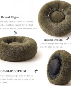 Calming Donut Dogs Beds for Small Dogs Washable,19inch Fluffy Round Puppy Bed for Puppies,Cats & Toy Breeds with Raised Rim,Fits up to 15 lbs Pets,Army Green