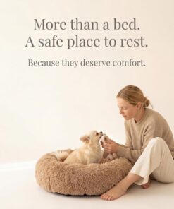 Calming Donut Dogs Beds for Small Dogs Washable,19inch Fluffy Round Puppy Bed for Puppies,Cats & Toy Breeds with Raised Rim,Fits up to 15 lbs Pets,Camel