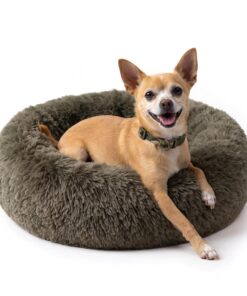 Calming Donut Dogs Beds for Small Dogs Washable,19inch Fluffy Round Puppy Bed for Puppies,Cats & Toy Breeds with Raised Rim,Fits up to 15 lbs Pets,Camel