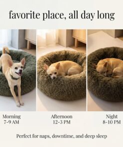 Calming Donut Dogs Beds for Small Dogs Washable,19inch Fluffy Round Puppy Bed for Puppies,Cats & Toy Breeds with Raised Rim,Fits up to 15 lbs Pets,Army Green