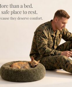 Calming Donut Dogs Beds for Small Dogs Washable,19inch Fluffy Round Puppy Bed for Puppies,Cats & Toy Breeds with Raised Rim,Fits up to 15 lbs Pets,Army Green