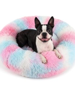 Calming Donut Dogs Beds for Small Dogs Washable,19inch Fluffy Round Puppy Bed for Puppies,Cats & Toy Breeds with Raised Rim,Fits up to 15 lbs Pets,Army Green