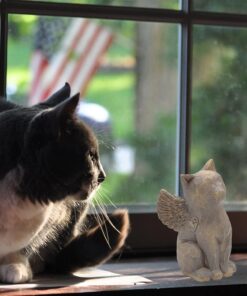 Cat Angel Memorial Figurine, Gray, Resin Sculpture for Cat Lovers, Pet Loss Gift, Hand-Painted