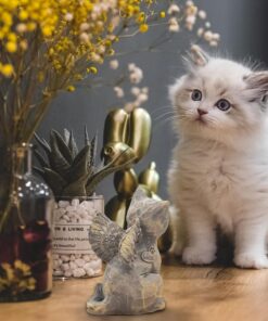 Cat Angel Memorial Figurine, Gray, Resin Sculpture for Cat Lovers, Pet Loss Gift, Hand-Painted
