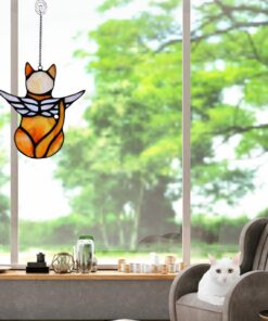 Cat Angel Memorial Statue, Stained Glass Window Hanging Decorations, Loss of Cat Sympathy Gift, Pet Memorial Sympathy Gifts Decoration, Miniature Hanging Ornament