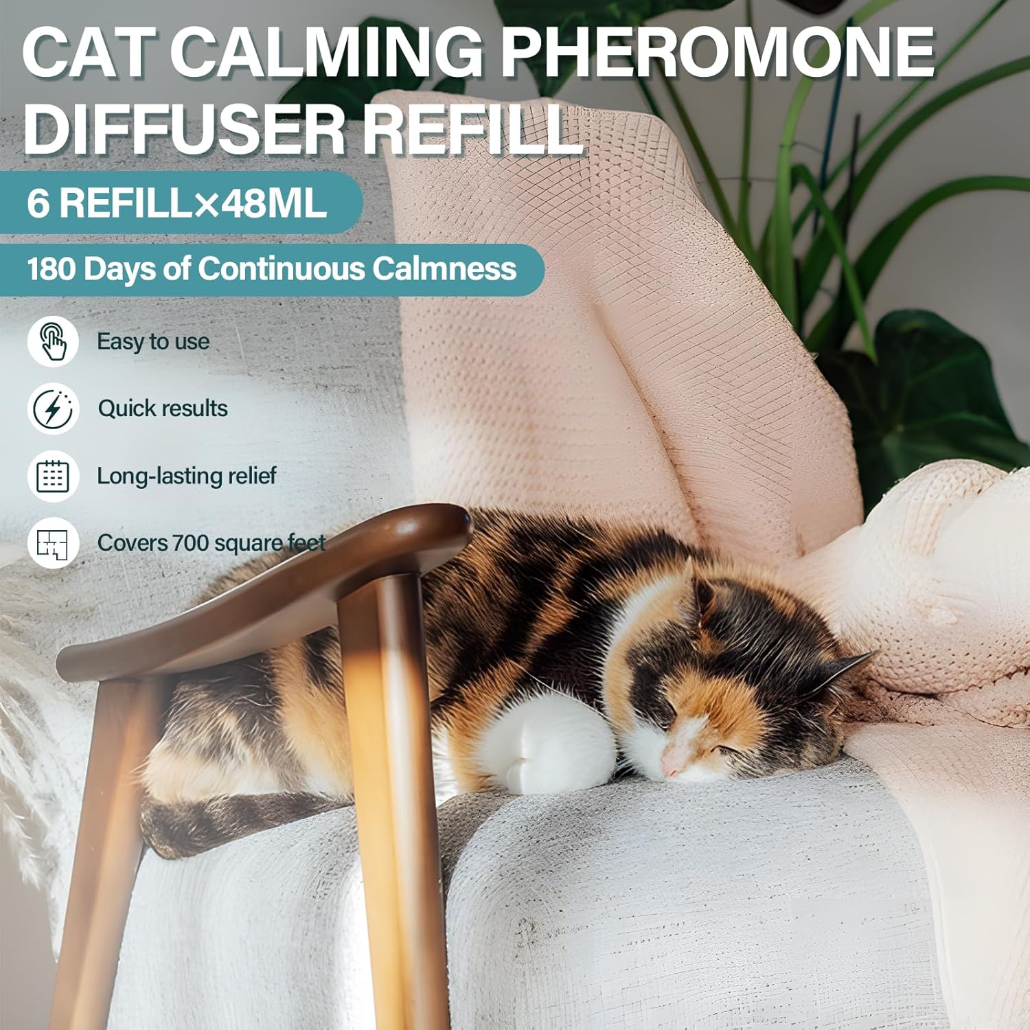 Cat Calming Diffuser Refill 6 Pack Cat Calming Pheromone Diffuser Refill Cat Plug in Pheromones Cat Stress Diffuser Cat Pheromones Calming for Cats Anxiety and Stress 48ml...