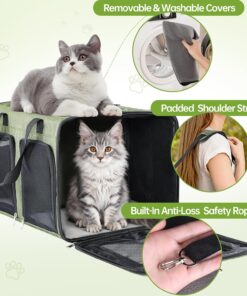 Cat Carrier for 2 Cats - Double Pet Carrier Extra Large, Dual Cabin Multi Cat Travel Carrier with Removable Divider, Collapsible, Can Hold 20 30 40 lbs for Two Small Kitten,...