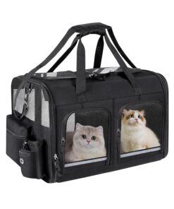 Cat Carrier for 2 Cats, Foldable Double Cat and Dog Carrier, Small to Medium Size, 2 Front Zippered Compartments,Two Pets Carrier for Outdoor Travel,Mulitple Cat Carrier, Grey