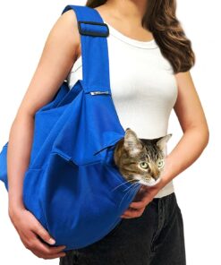 Cat Carrier Pouch for Medium Cats 10–20 lbs, Soft Cat Carrier with Upgraded Adjustable Strap, Durable Cotton Cat Bag for Nail Trimming, Medication & Vet Visits – Klein Blue