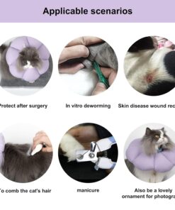 Cat Cone Collar,Cute Waterproof Cat Recovery Collar,Anti-Bite Lick Wound Healing Safety Elizabethan e Collar for Cats,Purple Flower All-Season Style…