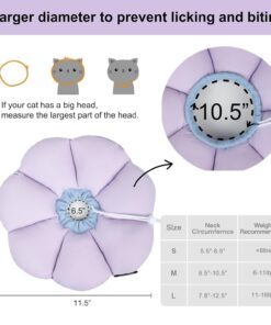 Cat Cone Collar,Cute Waterproof Cat Recovery Collar,Anti-Bite Lick Wound Healing Safety Elizabethan e Collar for Cats,Purple Flower All-Season Style…