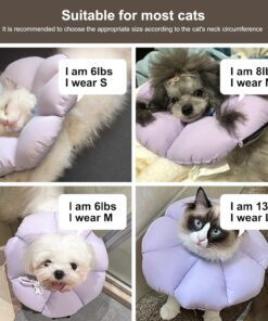 Cat Cone Collar,Cute Waterproof Cat Recovery Collar,Anti-Bite Lick Wound Healing Safety Elizabethan e Collar for Cats,Purple Flower All-Season Style…