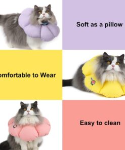 Cat Cone Collar,Cute Waterproof Cat Recovery Collar,Anti-Bite Lick Wound Healing Safety Elizabethan e Collar for Cats,Purple Flower All-Season Style…
