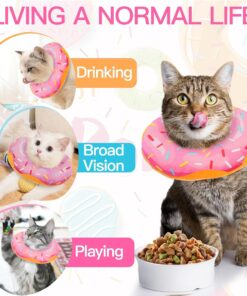 Cat Cone Collar Soft, Adjustable Cat Recovery Collars Spay Cones to Stop Licking, Cute Kittens Donut E Collar After Surgery, Anti-Lick Wound Healing Elizabetan Collars for...