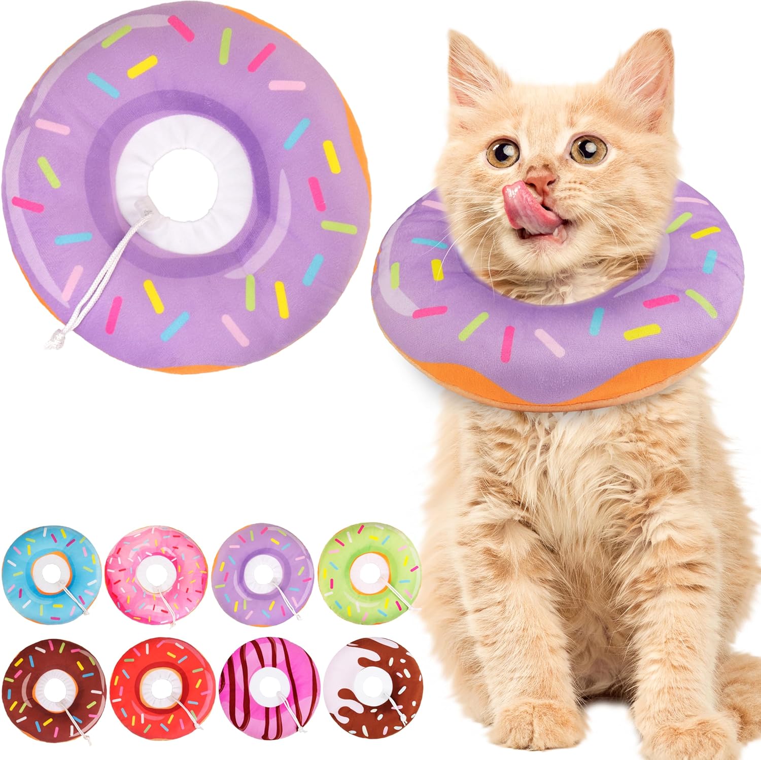 Cat Cone Collar Soft, Adjustable Cat Recovery Collars Spay Cones to Stop Licking, Cute Kittens Donut E Collar After Surgery, Anti-Lick Wound Healing Elizabetan Collars for...