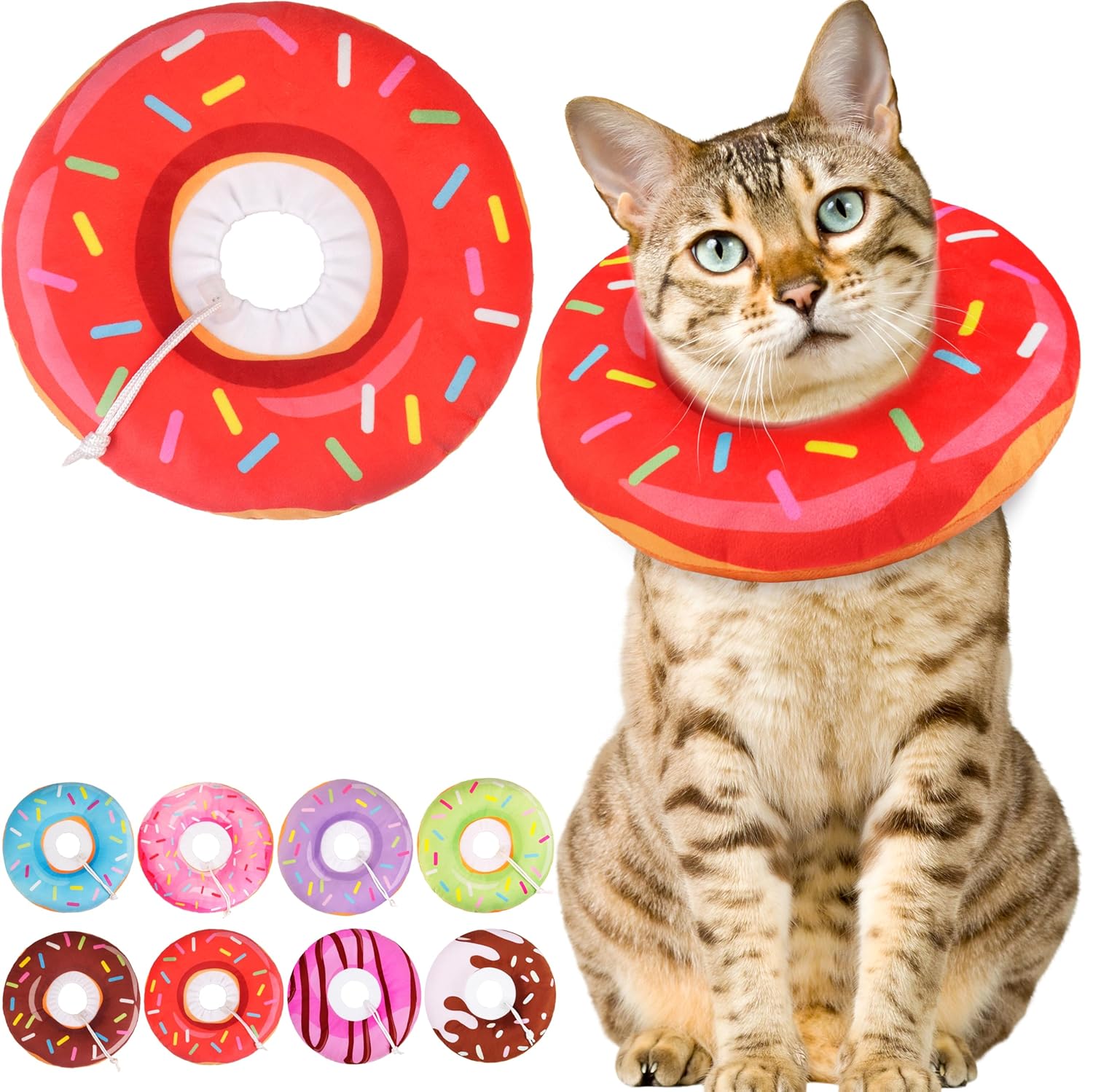 Cat Cone Collar Soft, Adjustable Cat Recovery Collars Spay Cones to Stop Licking, Cute Kittens Donut E Collar After Surgery, Anti-Lick Wound Healing Elizabetan Collars for...