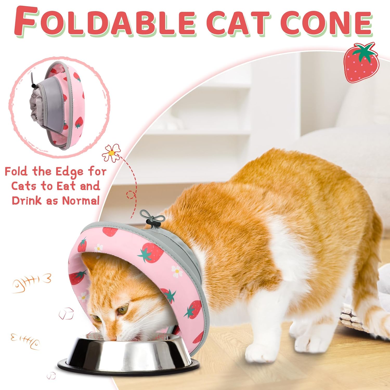 Cat Cone Collar Soft to Stop Licking, Adjustable, Foldable Lightweight Kitten Cones After Surgery Recovery for Cats & Kittens, Cat Cone Alternative, Easy Eating (Pink, S)