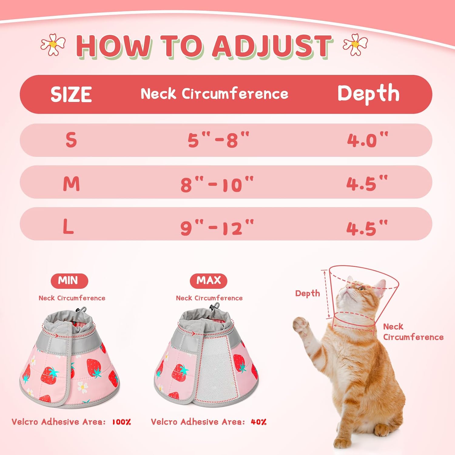 Cat Cone Collar Soft to Stop Licking, Adjustable, Foldable Lightweight Kitten Cones After Surgery Recovery for Cats & Kittens, Cat Cone Alternative, Easy Eating (Pink, S)
