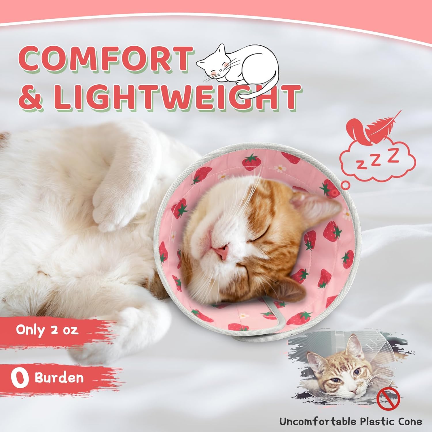 Cat Cone Collar Soft to Stop Licking, Adjustable, Foldable Lightweight Kitten Cones After Surgery Recovery for Cats & Kittens, Cat Cone Alternative, Easy Eating (Pink, S)