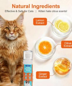 Cat Deterrent Spray, Natural Cat Repellent Spray with Citrus Scent, Indoor & Outdoor Traning Aid for Urine Marking & Anti-Scratch, Safe for Furniture, Plant & Rugs, (150ml/5.28oz)