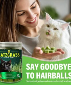 Cat Grass Treats for Indoor Cats, Digestive Health Support with Wheat Grass, Hairball Control Chews, Natural Grain-Free Snack for Kittens