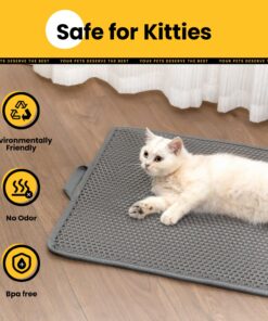 Cat Litter Mat-Litter Box Mat for Kitty, EVA Honeycomb Double Layer Design, Urine & Waterproof Scatter Control, Less Waste, Easier To Clean,Non Slip, Gray
