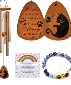 Cat Memorial Wind Chimes & Bracelet, Sympathy Gifts for Cat Lovers, 28 inches