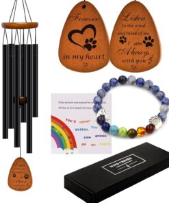 Cat Memorial Wind Chimes & Bracelet, Sympathy Gifts for Cat Lovers, 28 inches