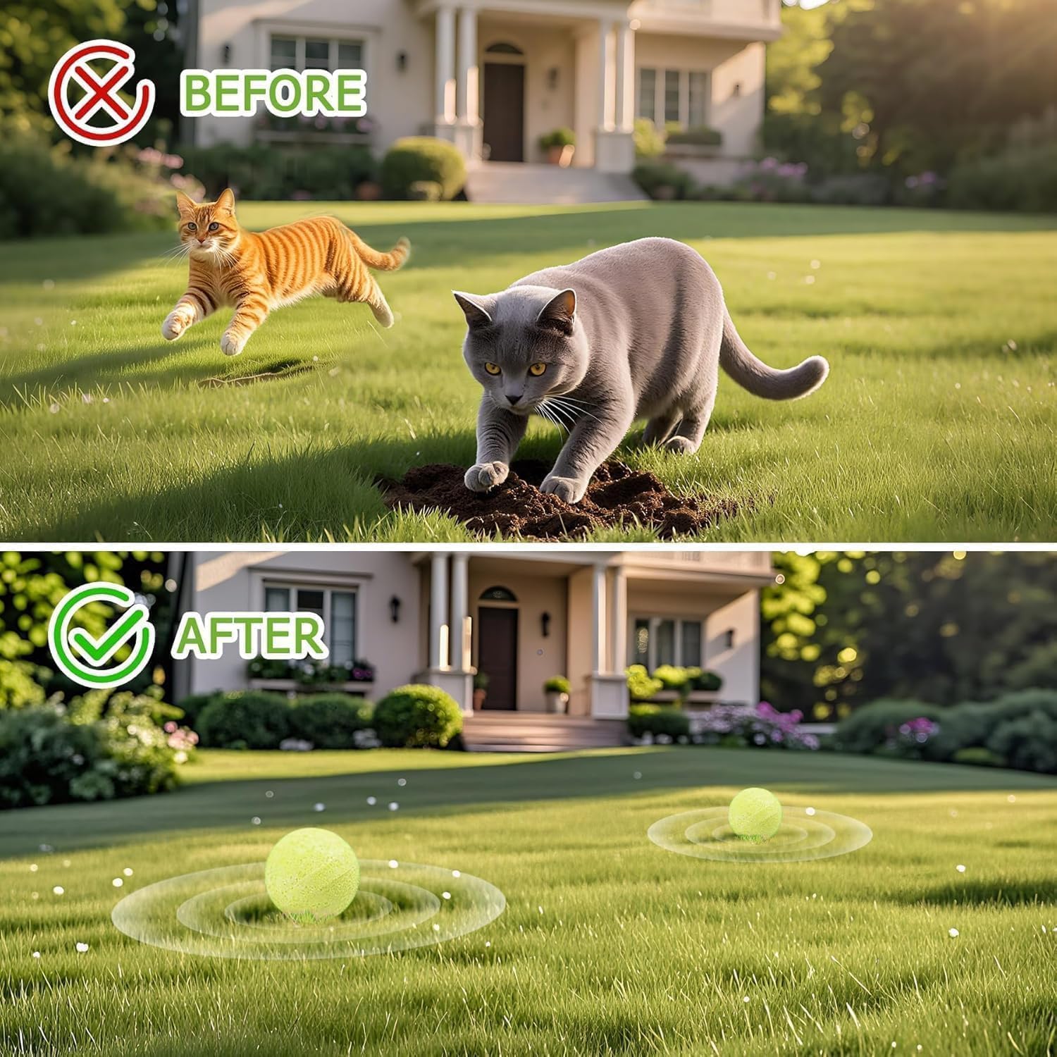 Cat Repellent Outdoor & Indoor, Natural Cat Deterrent Balls with Essential Oils to Help Keep Cats Off Yard, Garden, Lawn, Plants, Furniture & Trash Can Areas, Long-Lasting...