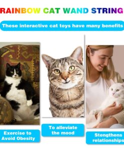 Cat Wand Toys Interactive Kitten Toys for Indoor Cats Colorful Teaser Wand String for Exercise Kitten Stick Kitty Rope Toy Rainbow Ribbon Cat Charmer -2Pcs