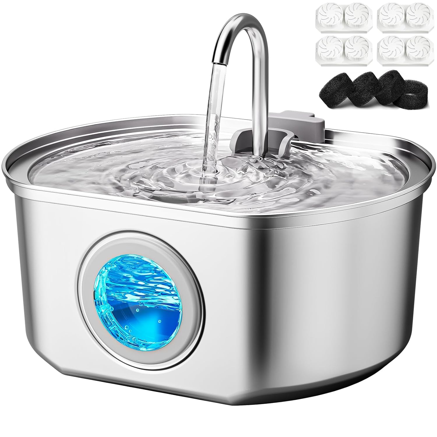 Cat Water Fountain Stainless Steel: 73oz/2.2L Cat Fountain for Drinking- Pet Water Fountain Inside - Automatic Dog Watering Dispenser Bowl - Pet Feeding & Watering Supplies