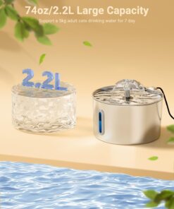 Cat Water Fountain Stainless Steel - 74oz/2.2L Automatic Large Pet Watering Bowl Dispenser for Indoor Dogs - Drinking Fountains with 3 Filter, Gifts for Cats and Kitty - Dog...