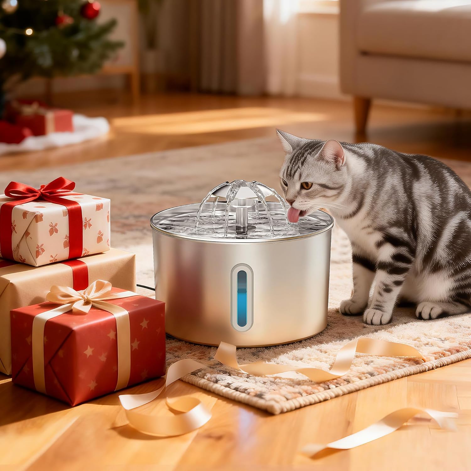Cat Water Fountain Stainless Steel - 74oz/2.2L Automatic Large Pet Watering Bowl Dispenser for Indoor Dogs - Drinking Fountains with 3 Filter, Gifts for Cats and Kitty - Dog...