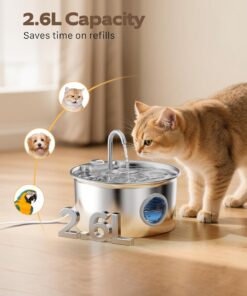 Cat Water Fountain Stainless Steel: Cat Fountain for Drinking - 88oz/2.6L Pet Water Fountain for Cats Indoor - Quiet Cats Water Bowl Dispenser - Pets Feeding & Watering Supplies...