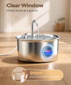 Cat Water Fountain Stainless Steel: Cat Fountain for Drinking - 88oz/2.6L Pet Water Fountain for Cats Indoor - Quiet Cats Water Bowl Dispenser - Pets Feeding & Watering Supplies...