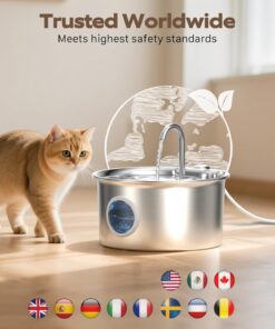 Cat Water Fountain Stainless Steel: Cat Fountain for Drinking - 88oz/2.6L Pet Water Fountain for Cats Indoor - Quiet Cats Water Bowl Dispenser - Pets Feeding & Watering Supplies...