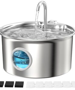 Cat Water Fountain Stainless Steel: Cat Fountain for Drinking - 88oz/2.6L Pet Water Fountain for Cats Indoor - Quiet Cats Water Bowl Dispenser - Pets Feeding & Watering Supplies...
