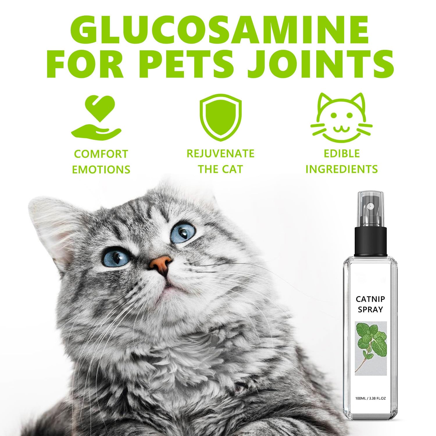 Catnip Spray for Cats, Highly Potent for Energizing Play & Toy Renewal, Calming Stress Relief for Indoor Cats, 100% Natural Dual-Plant Formula for Cats & Kittens, Mess-Free...