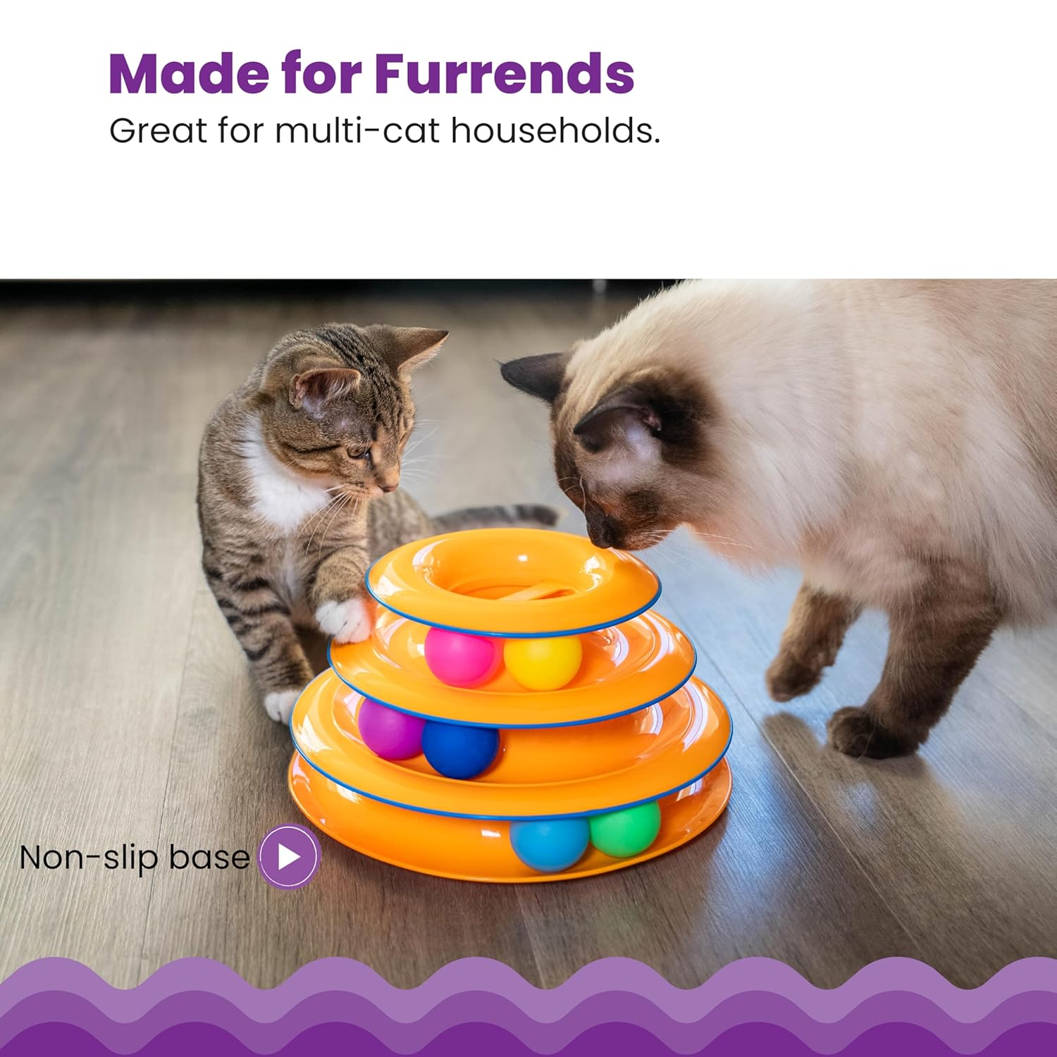 Catstages Tower of Tracks Cat Toy – 3-Level Track Tower with 6 Balls, Interactive Cat Toy for Indoor Enrichment