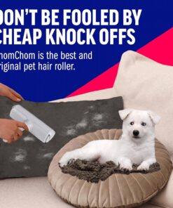 ChomChom Roller Pet Hair Remover – Original Size Reusable Lint Roller for Cat & Dog Hair on Furniture, Couch, Carpet, Car, Rugs & Bedding – Portable, Eco-Friendly (White)
