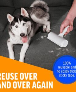 ChomChom Roller Pet Hair Remover – Original Size Reusable Lint Roller for Cat & Dog Hair on Furniture, Couch, Carpet, Car, Rugs & Bedding – Portable, Eco-Friendly (White)