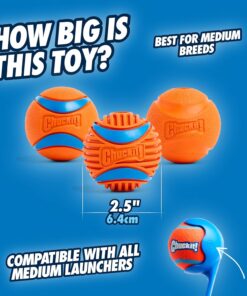 Chuckit! Dog Balls - Interactive Dog Toys, High-Bounce Fetch Ball, Ultra and Rugged Balls, Durable - Size Medium, 2.5-inch Diameter, Set of 3