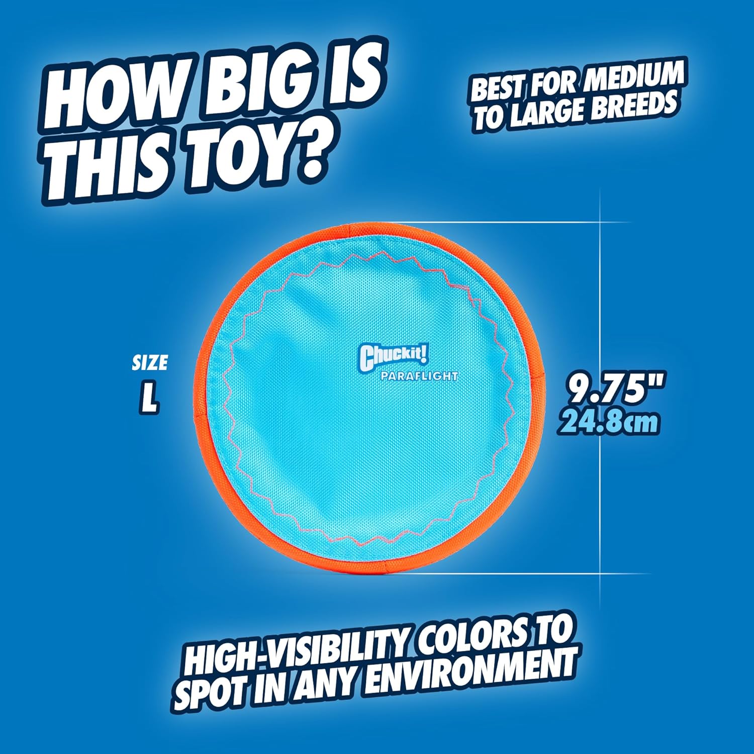 Chuckit! Paraflight Flying Disc Dog Toy - Water Floating Flyer - Durable Nylon Construction with Soft Rubber Edges - For Medium and Large Dogs - Size Large - 9.75" L x 9.75" W -...