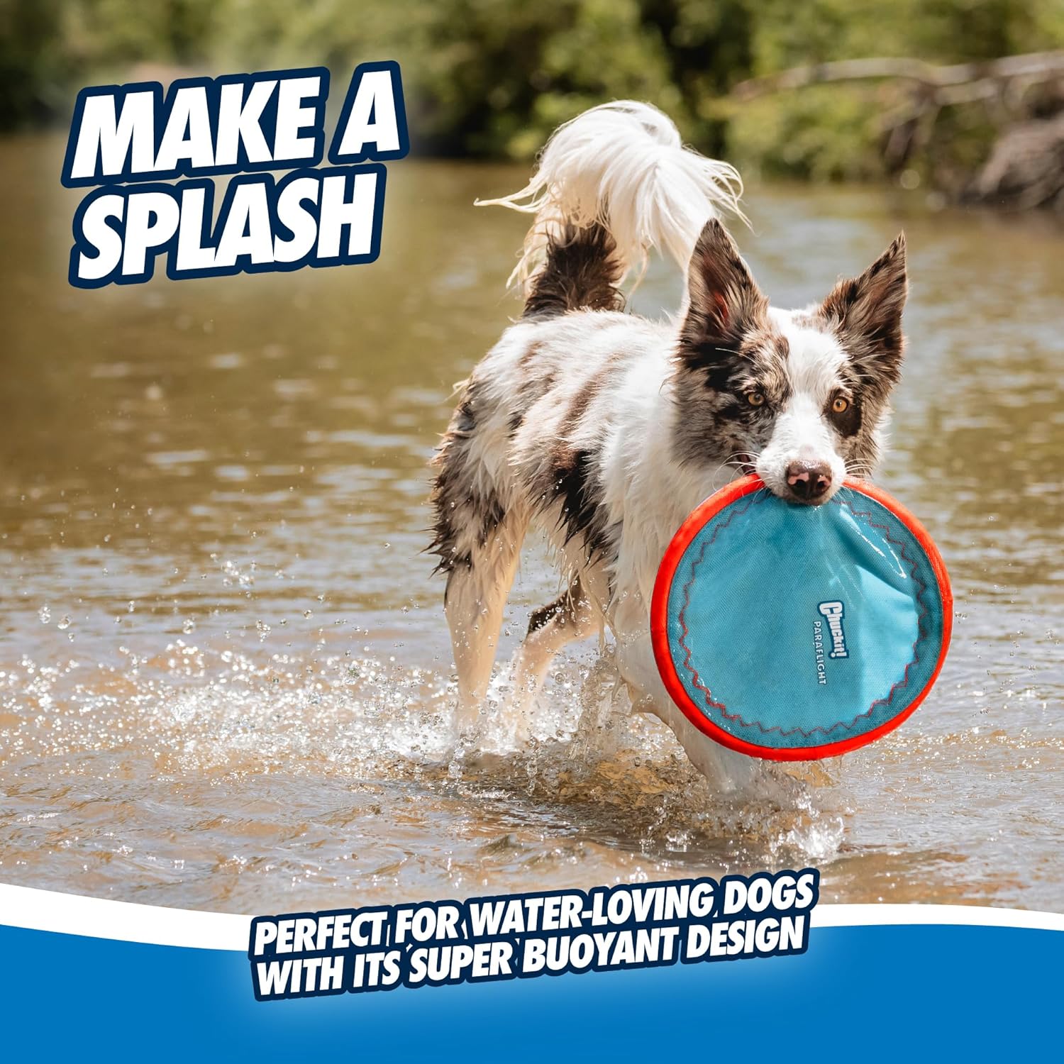 Chuckit! Paraflight Flying Disc Dog Toy - Water Floating Flyer - Durable Nylon Construction with Soft Rubber Edges - For Medium and Large Dogs - Size Large - 9.75" L x 9.75" W -...
