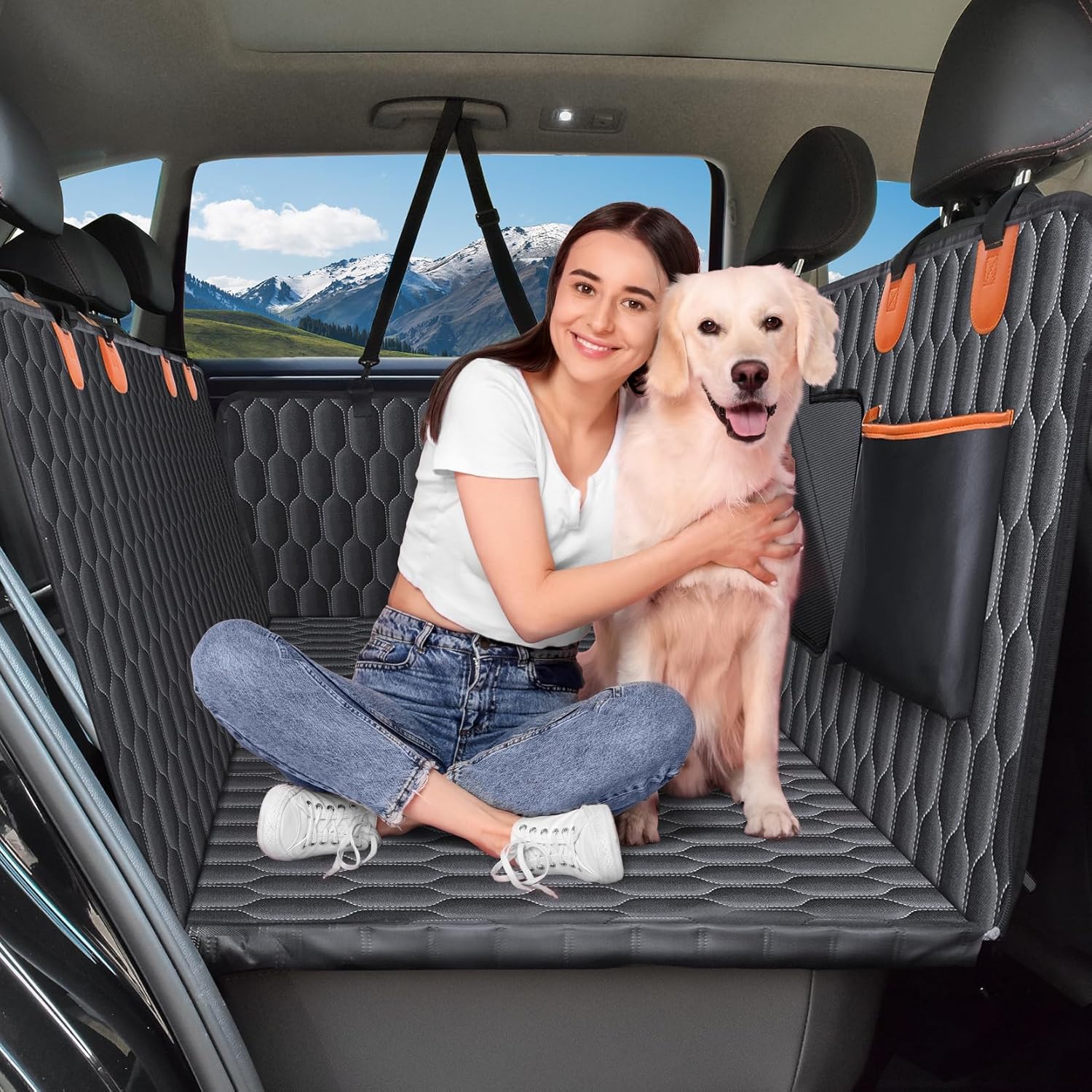 Chumajor Back Seat Extender for Dogs-Supports 400lb,Waterproof Dog Car Seat Cover Hard Bottom-Detachable,600D Heavy Duty Scratch Proof Nonslip Soft,Dog Hammock for Car,SUVs-Grey