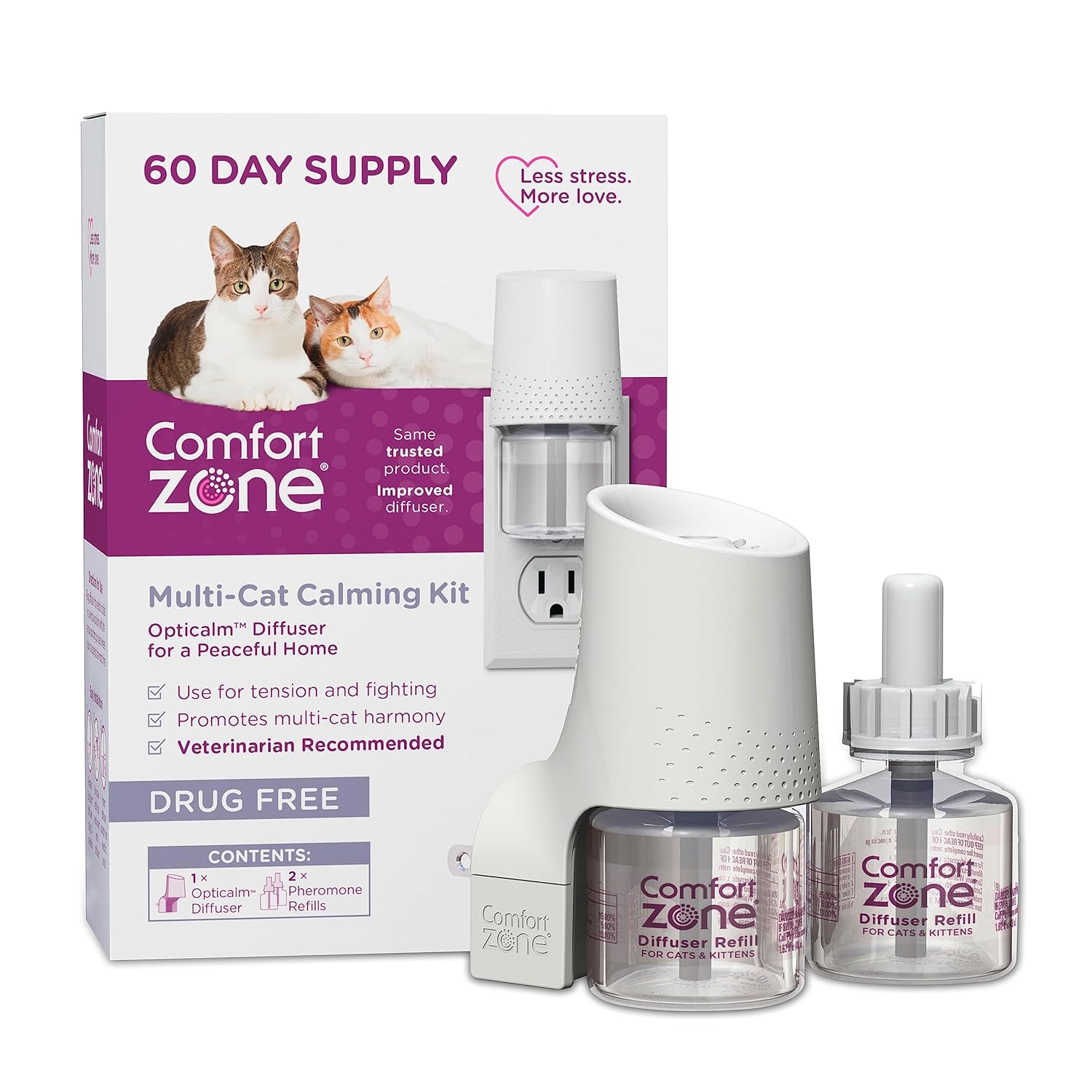 COMFORT ZONE Value Kit; 3 Multicat Diffusers & 6 Refills; Cat Calming Pheromone; Reduce Stress, Aggression, Fighting, Urine Marking, Scratching