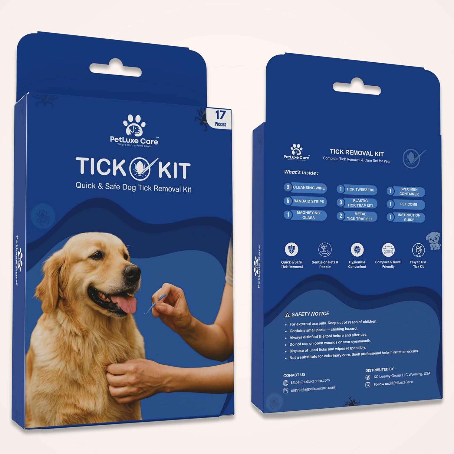 Complete Tick Removal Kit for Dogs & Cats – Tick Remover Tool Set with 3 Size Hooks, Tick Comb & Stainless Steel Precision Tick Remover + Tweezers, Travel Pouch – Safe, Fast...
